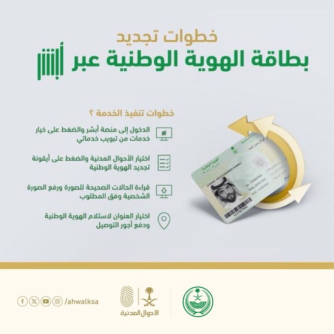 تجديد الهوية الوطنية أبشر